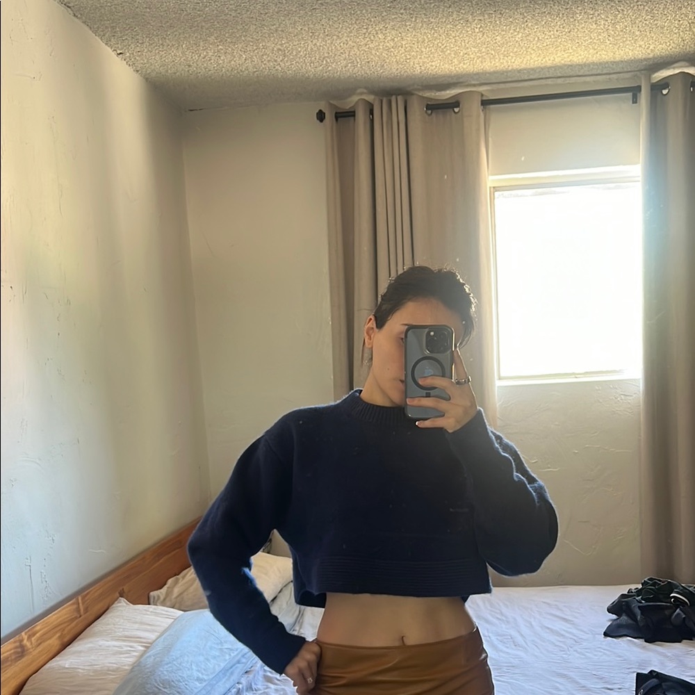 Tibi cropped navy blue cozy sweater